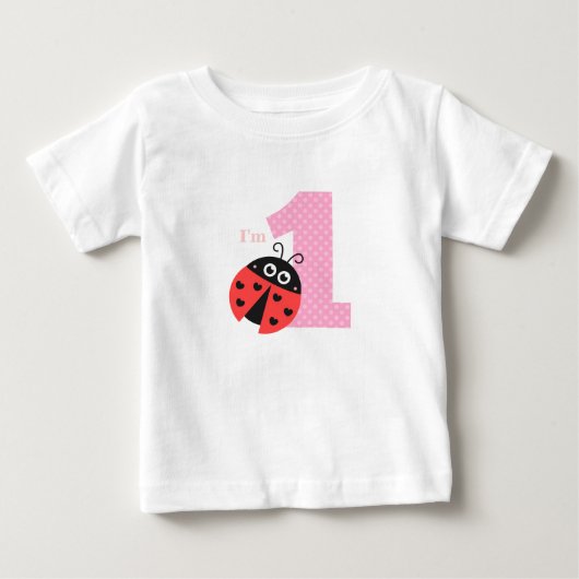 1歳の誕生日、かわいいてんとう虫 ベビーTシャツ (正面)