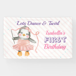 1歳の誕生日 かわいいペンギンバレリーナ ピンク 横断幕