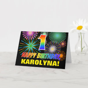 1歳の誕生日：はっきりした,おもしろい，花火，虹1 カード