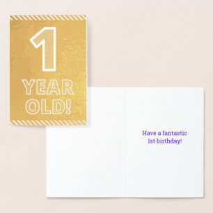 1歳の誕生日 – はっきりした "1歳!" ゴールドフォイルカード 箔カード