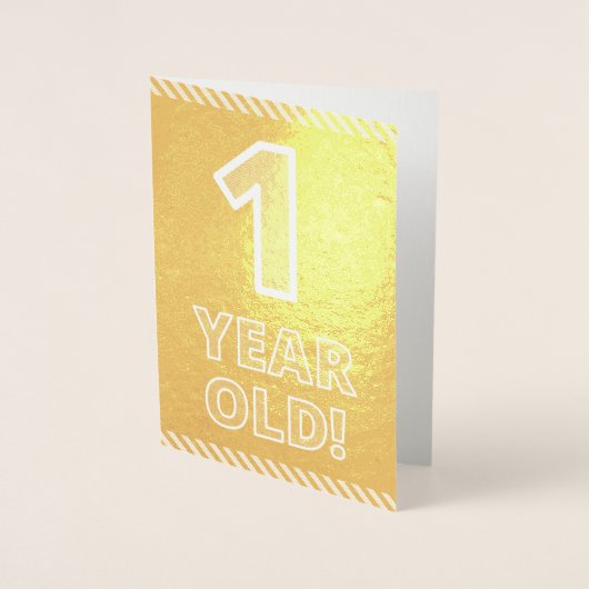 1歳の誕生日 – はっきりした "1歳！" ゴールドフォイルカード 箔カード (正面)