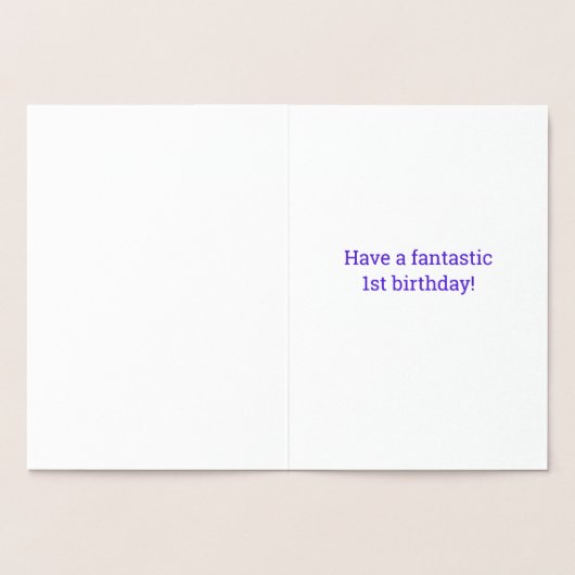 1歳の誕生日 – はっきりした "1歳！" ゴールドフォイルカード 箔カード (内部)