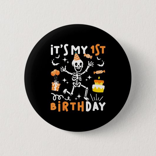 1歳の誕生日 キッズ 面白い スケルトン 初めての誕生日 缶バッジ (正面)