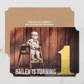 1歳の誕生日 ゴールド ナンバー ワン フォト 招待状 (正面/裏面)