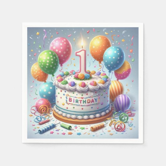 1歳の誕生日 スタンダードカクテルナプキン (正面)