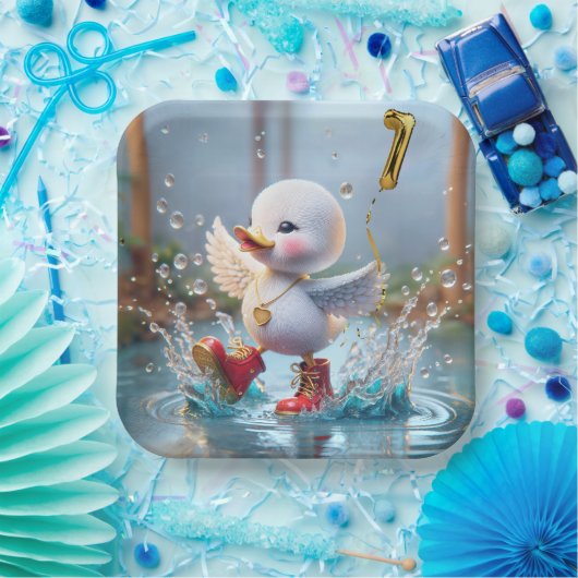 1歳の誕生日 ダンスを踊るアヒル 雨の水たまりで ペーパープレート (パーティー)