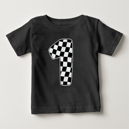 1歳の誕生日 チェッカーフラッグ ナンバー1 カーレース フラッグ ベビーTシャツ (正面)