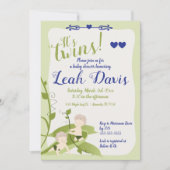 1歳の誕生日、ツインズベイビーシャワー甘いエンドウ豆の男の子 招待状 (正面)