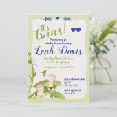 1歳の誕生日、ツインズベイビーシャワー甘いエンドウ豆の男の子 招待状 (スタンド正面)