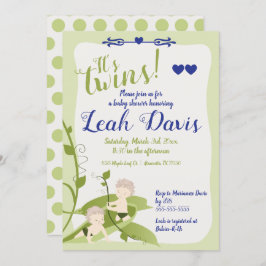 1歳の誕生日、ツインズベイビーシャワー甘いエンドウ豆の男の子 招待状