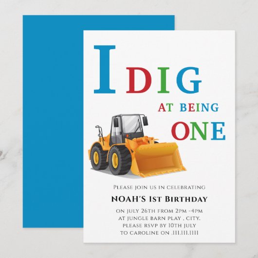 1歳の誕生日 ディガー テーマ 招待状 (正面/裏面)
