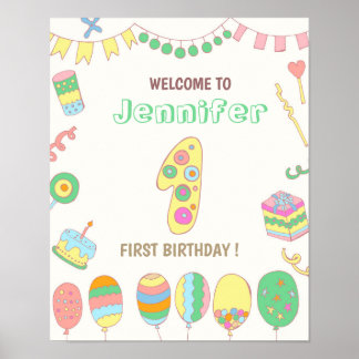1歳の誕生日。バルーン番号1。 ポスター