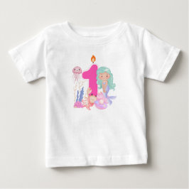 1歳の誕生日 パステルマーメイドと海の生き物 ベビーTシャツ