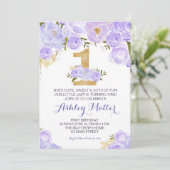 1歳の誕生日 パープル 水彩 花の招待状 招待状 (スタンド正面)