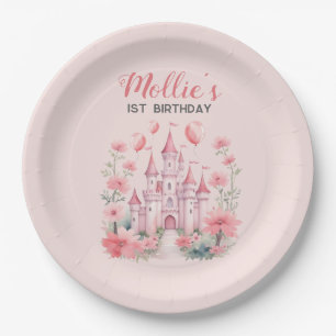 1歳の誕生日　ピンクのお城のプリンセス　女の子 ペーパープレート