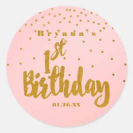 1歳の誕生日 ピンク&ゴールドのホイル コンフェッティ ステッカー
