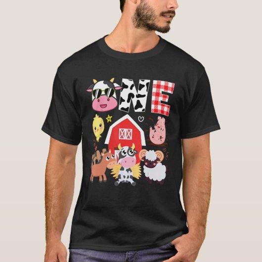 1歳の誕生日 ファームテーマ 牛 動物 B Tシャツ (正面)