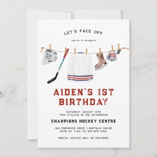 1歳の誕生日 | ホッケー・バースデー・パーティーへの招待状 招待状 (正面)