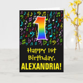 1歳の誕生日:ミカラフルュージックシンボル+レインボー1 カード (黄色い花)