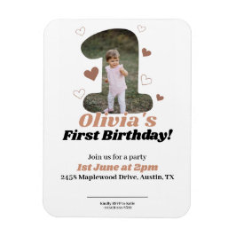 1歳の誕生日 ミニマリスト ベージュ テディベア ハート マグネット