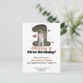 1歳の誕生日 ミニマル ベージュ テディ ハート ポストカード (スタンド正面)