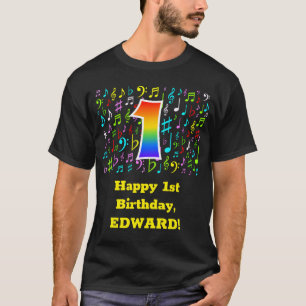 1歳の誕生日:ミュージカラフルックシンボル、虹1 Tシャツ