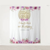 1歳の誕生日 リトルパンプキン 花のフォトプロップ タペストリー (正面)