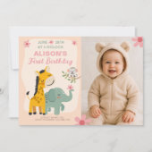 1歳の誕生日 ワイルドワンパーティー 赤ちゃんの写真付き 招待状 (正面)