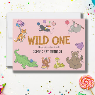 1歳の誕生日 ワイルドワン ジャングルサファリ 動物たち 招待状