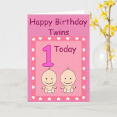 1歳の誕生日 双子の女の子 カスタムデザイン カード (黄色い花)