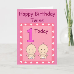 1歳の誕生日 双子の女の子 カスタムデザイン カード