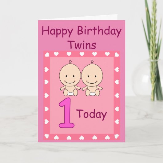 1歳の誕生日 双子の女の子 カスタムデザイン カード (正面)