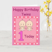 1歳の誕生日 双子の女の子 カスタムデザイン カード (黄色い花)