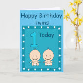 1歳の誕生日 双子の男の子 カスタムデザイン カード (黄色い花)