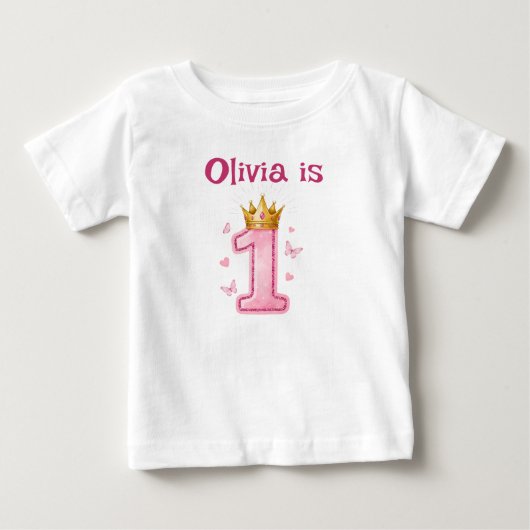 1歳の誕生日 女の子 プリンセス クラウン ベビーTシャツ (正面)