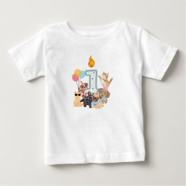 1歳の誕生日 子犬と子猫 男の子 女の子 ベビーTシャツ