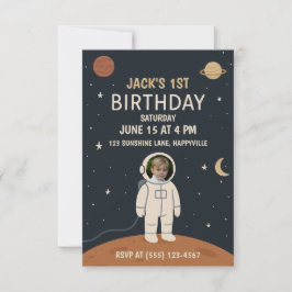 1歳の誕生日 宇宙飛行士 ロケット船 誕生日写真 招待状