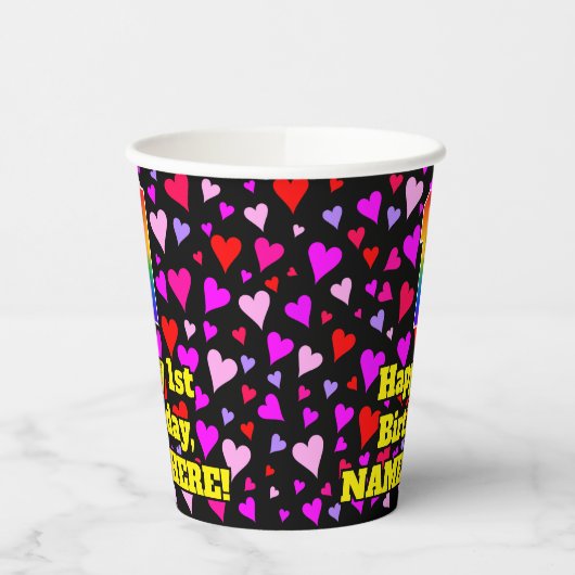 1歳の誕生日:愛するハートパターン, Rainbow 1 紙コップ (左)