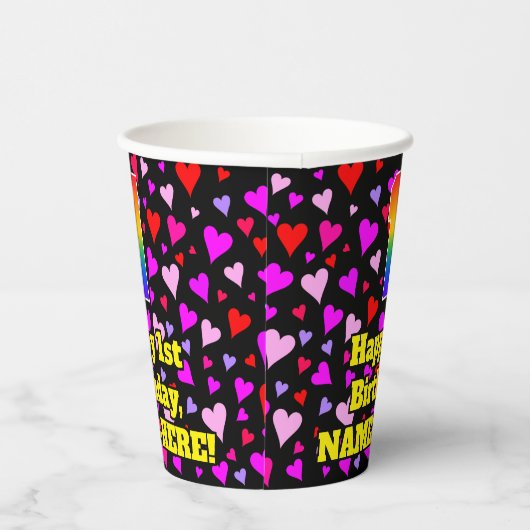 1歳の誕生日:愛するハートパターン, Rainbow 1 紙コップ (右)