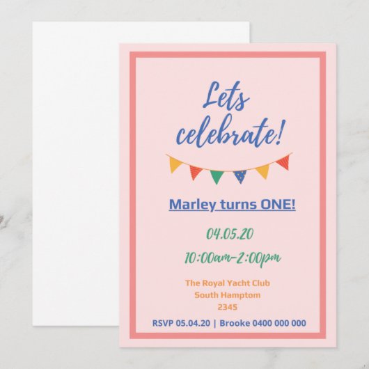 1歳の誕生日 招待状 (正面/裏面)