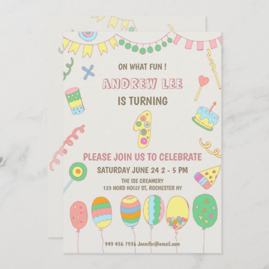 1歳の誕生日。 招待状 (正面/裏面)