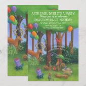 1歳の誕生日　森の動物パーティ 招待状 (正面/裏面)