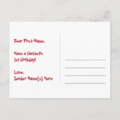 1歳の誕生日：楽しいハート柄、虹1 ポストカード (裏面)