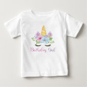 1歳の誕生日 水彩フラワーマジカルユニコーン ベビーTシャツ (正面)