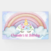 1歳の誕生日 水彩花 ユニコーンパーティー 横断幕 (横)