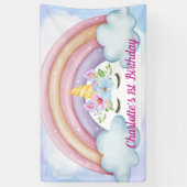 1歳の誕生日 水彩花 ユニコーンパーティー 横断幕 (縦)