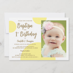 1歳の誕生日 洗礼 写真 イエローゴールド オーダーメイド 招待状