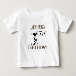 1歳の誕生日 牛柄 ブラウン テキスト ベビーTシャツ