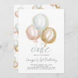 1歳の誕生日 男の子 ワンバルーン 招待状