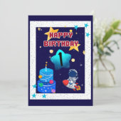 1歳の誕生日 – 男の子 – 宇宙-招待状 招待状 (スタンド正面)